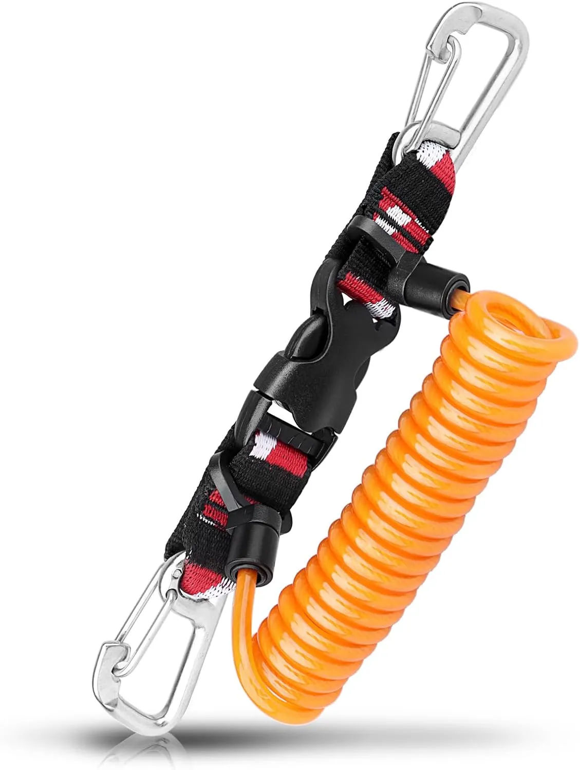 Scuba Retractable Lanyard, Stainless Steel Double-Clips and Spiral Core Anti-Lost Lanyard with Quick-Release Buckle