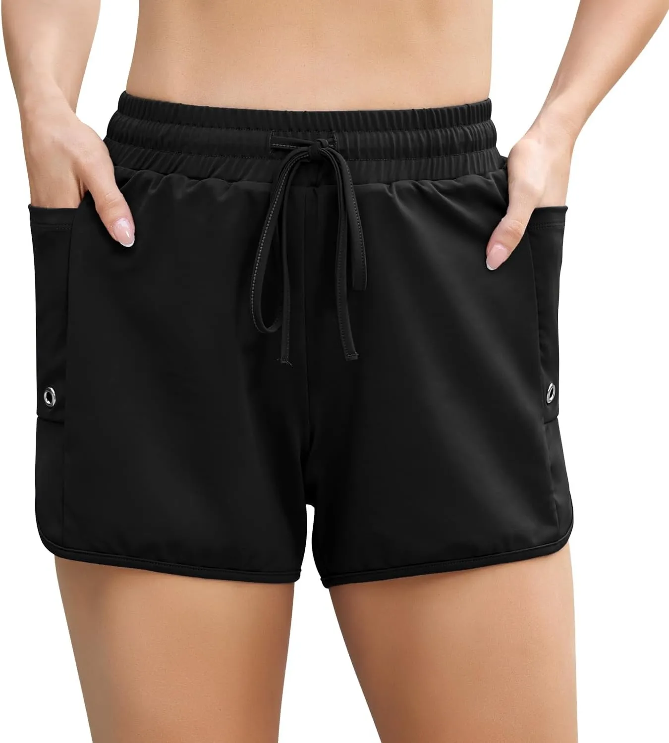 SILKWORLD Women 4" Swim Shorts Side Split Swim Trunk Quick Dry Swimming Board Shorts with Pockets