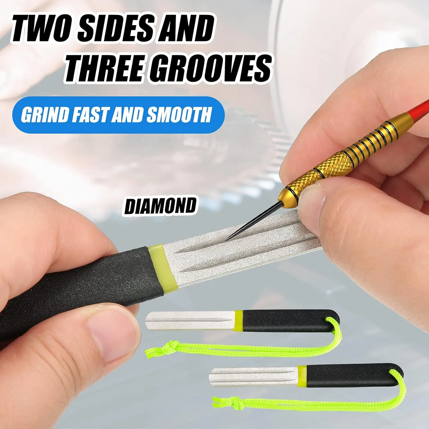 Skylety 2 Pcs Hook Sharpener Hook File for Fishing Diamond File with Handle Portable Double Sided Fine and Medium Grit for Fishing