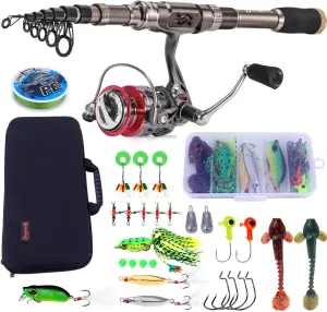 Sougayilang Fishing Rod and Reel Set Carbon Fiber Telescopic Fishing Rod 12 1BB Spinning Reel with Carry Case for Saltwater Freshwater