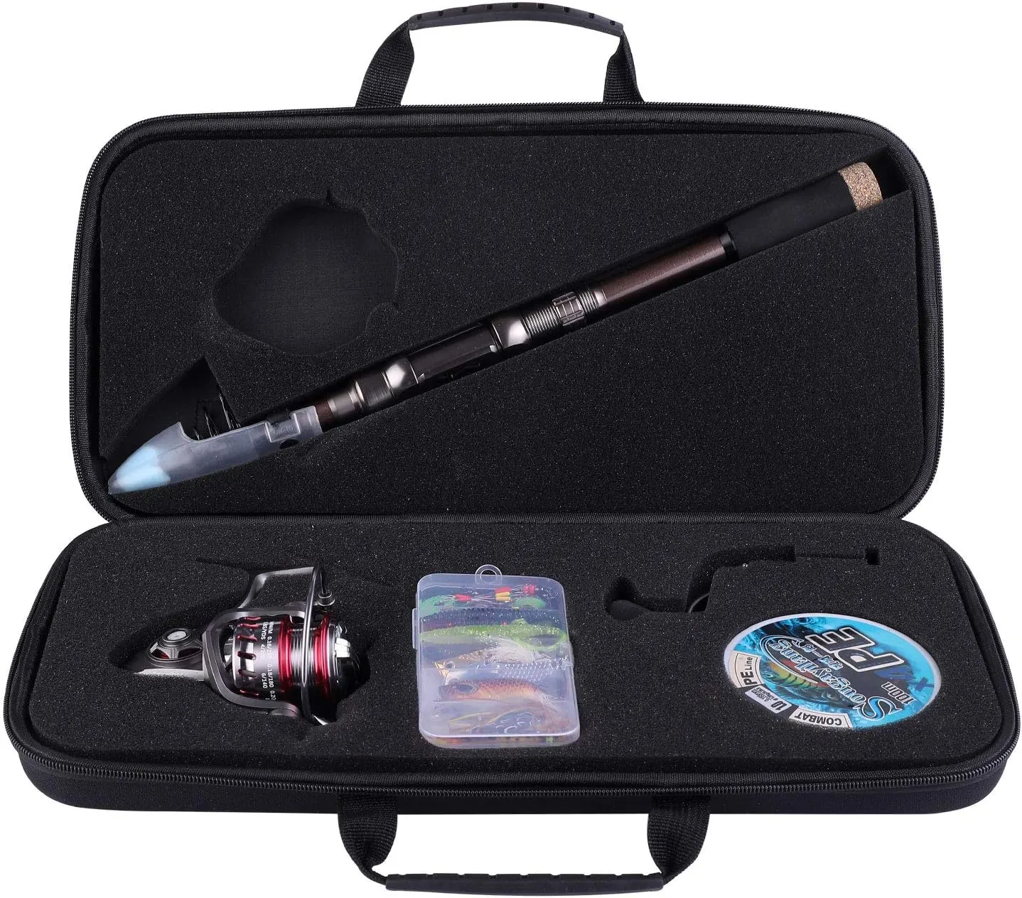 Sougayilang Fishing Rod and Reel Set Carbon Fiber Telescopic Fishing Rod 12 1BB Spinning Reel with Carry Case for Saltwater Freshwater