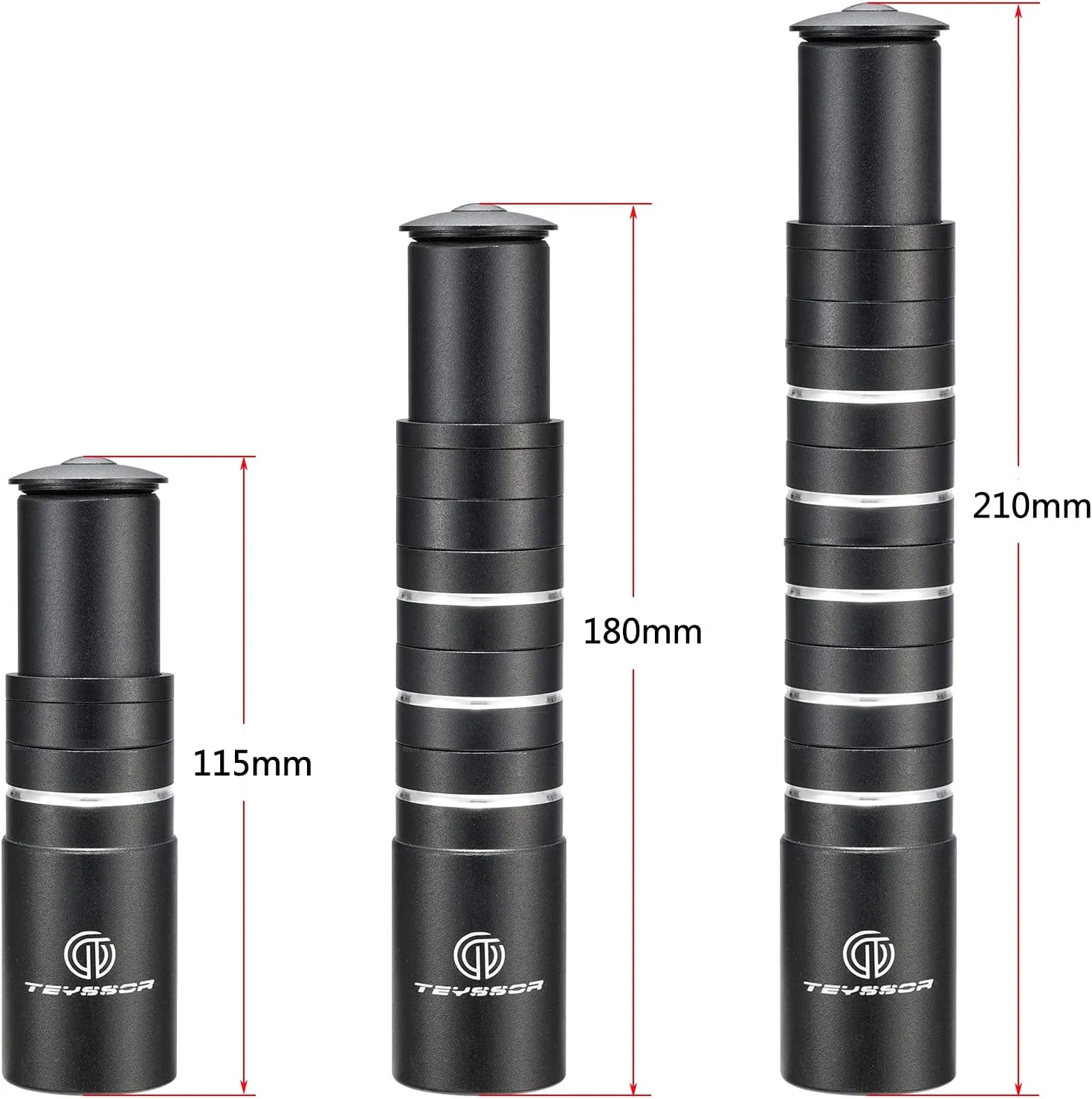 Teyssor Bike Stem Riser 115mm 180mm 210mm Adjustable Bike Fork Stem Extender,Aluminium Alloy Bicycle Handlebar Raiser Head Up Adapter Suitable for Road Bike,Mountain Bikes,MTB,BMX
