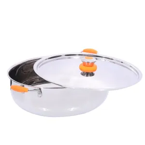 USHA SHRIRAM Stainless Steel Kadai with Lid (5.5L) | Stove & Induction Cookware | Heat Surround Cooking | Heavy Bottom Stainless Steel Kadhai with lid