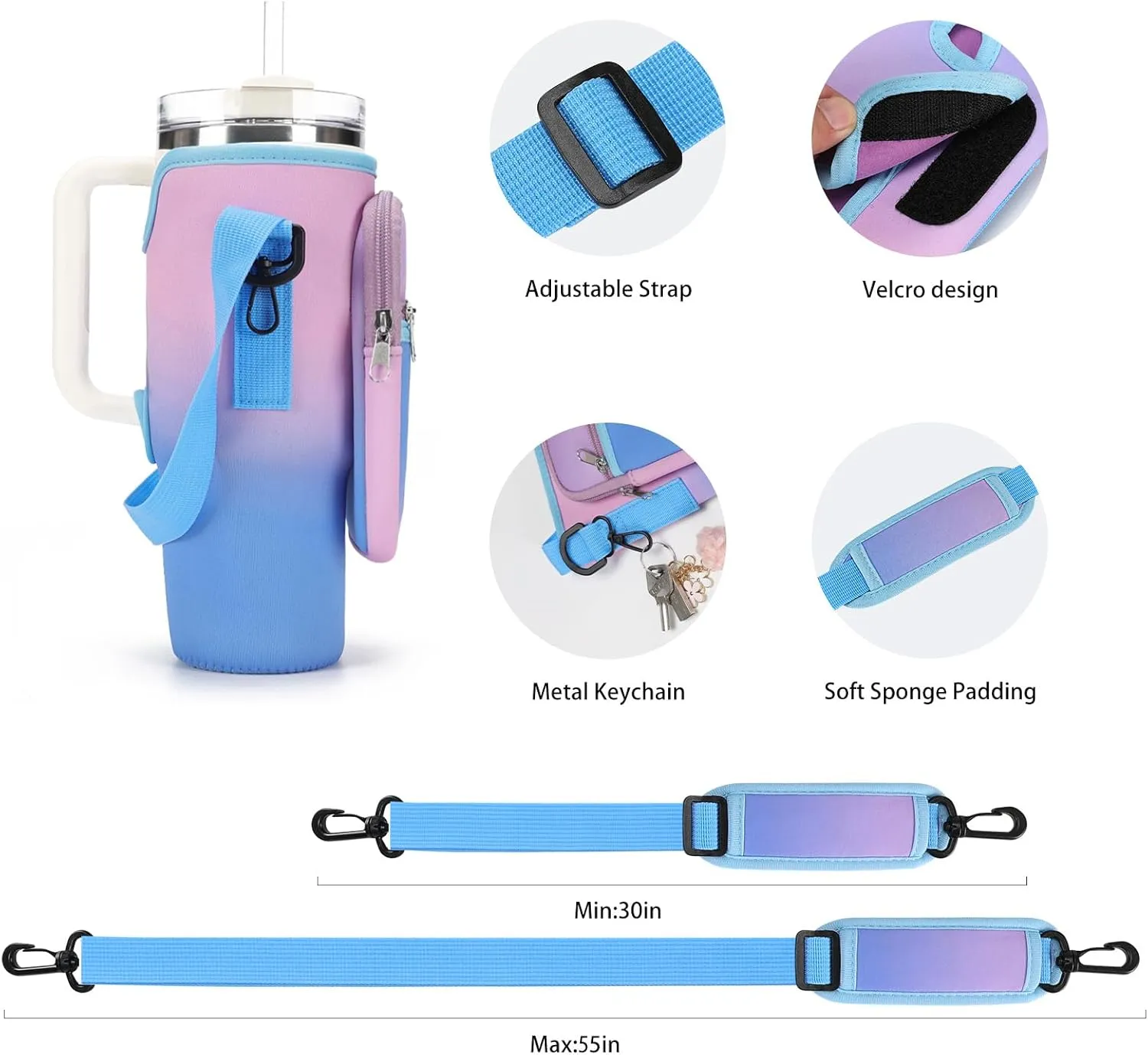 Water Bottle Carrier Bag for Stanley 40/30 oz Tumbler with Phone Pocket Neoprene Water Bottle Holder with Shoulder & Handheld Strap Stanley Cup Accessories