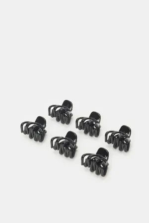 Women Black Plain Hair Clip Set (6 Piece)