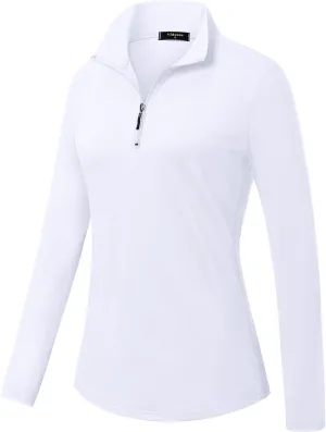 Womens Golf Shirts Long Sleeve Workout Tops Zip Up Tennis Polo Shirts